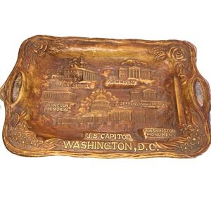 VTG Silberne Souvenir‎ Resin Tray One Tray Raised 3D Building &Writing